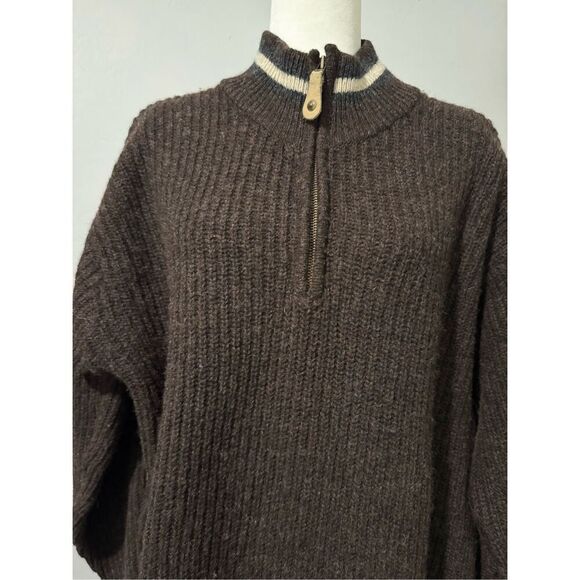 Columbia 100% Shetland wool brown 1/4 zipper knit thick sweater L - Picture 6 of 6